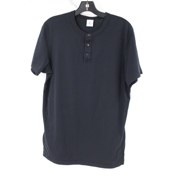 Reigning champ Shirt Men's Medium Short Sleeve snap Button Henley casual black - Picture 2 of 10